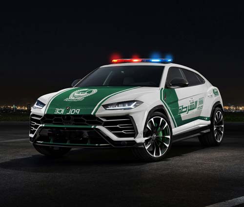 a dubai police car equipped with an anpr system, capable of recognizing license plates of other vehicles.
