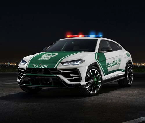 a dubai police car equipped with an anpr system, capable of recognizing license plates of other vehicles.