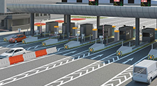vehicles passing through highway toll collection area, monitored by anpr system for automatic toll payment and tracking